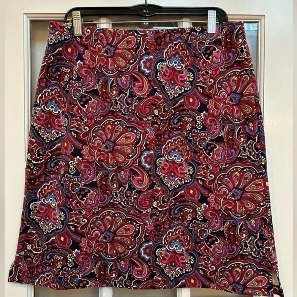 Talbots Chic Paisley Bright Colorful Bohemian Print Pencil Skirt Size Medium M